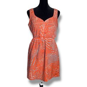Forever 21 Orange/White and Gray Patterned Sweatheart Neck Sleveless Mini Dress